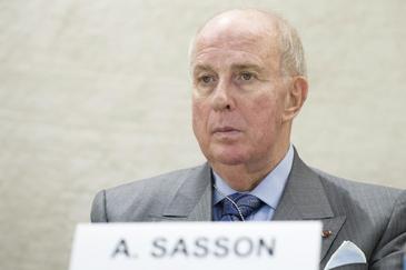 Albert Sasson en una de sus intervenciones en Naciones Unidas, en Ginebra. / ONU.