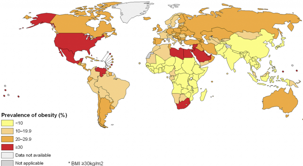 Mapa de la distribución de la obesidad en el mundo