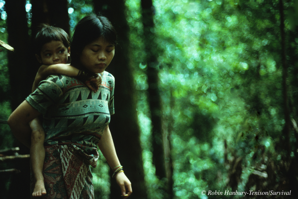 Penan mother and child in the forest, Sarawak, Malaysia.